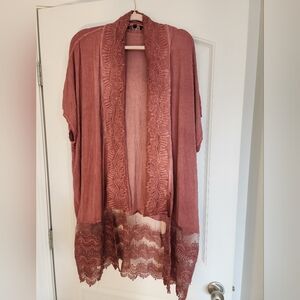 Pol Mauve Dusty Rose Lace Trim Open Cardigan in Dusty Rose Size M Oversized